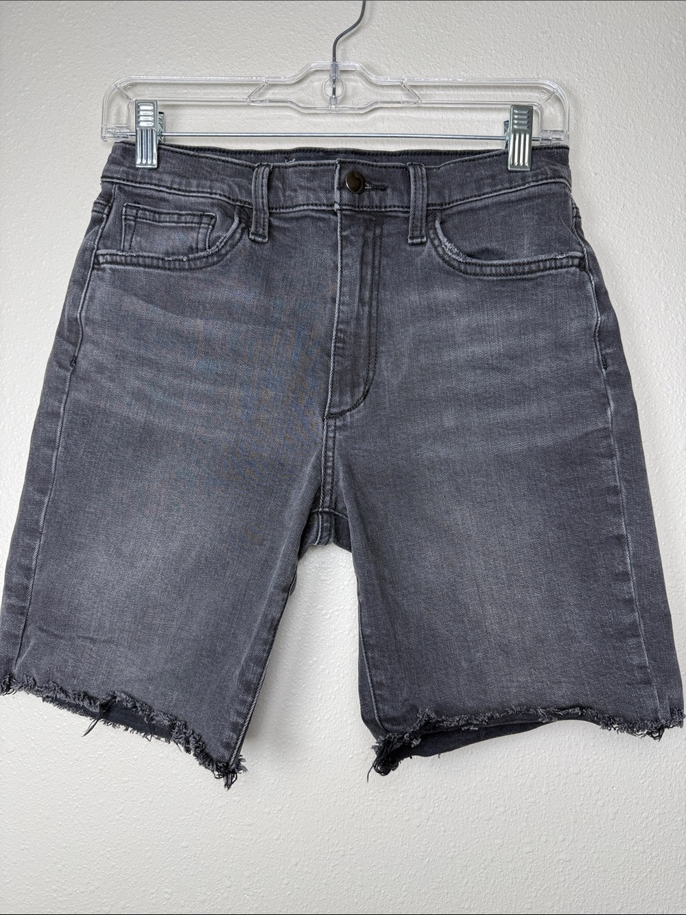 Joes Jeans Bermuda Jean Shorts 27 Washed‎ Black Stretch Denim Frayed Raw Hem